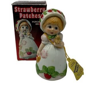 Vintage JASCO Strawberry Patches Porcelain Bell Figurine Merri-Bells